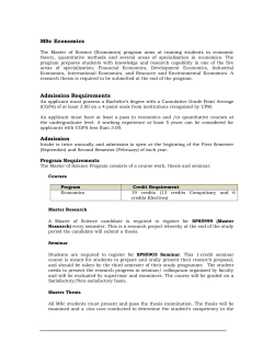 MSc Economics Admission Requirements Admission