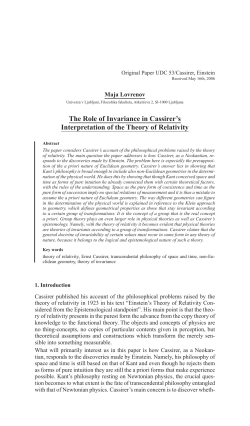 The Role of Invariance in Cassirer`s Interpretation of the Theory of