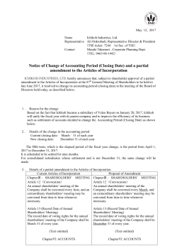 Notice of Change of Accounting Period (Closing Date) and a partial