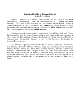 Industrial Profile of Sirmour District