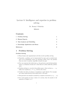 Lecture 9: Intelligence and expertise in problem solving