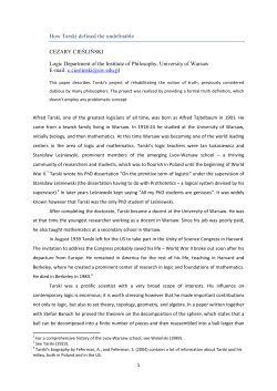 How Tarski defined the undefinable CEZARY CIEŚLIŃSKI Logic