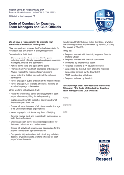 Code of Conduct for Coaches, Team Managers and
