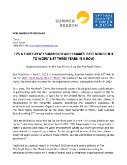 IT`S A THREE-‐PEAT! SUMMER SEARCH MAKES `BEST