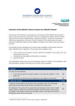 Checklist of the ENCePP Code of Conduct for ENCePP Studies
