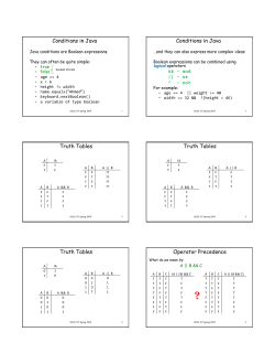 Conditions in Java Conditions in Java Truth Tables Truth Tables