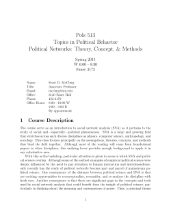 Pols 513 Topics in Political Behavior Political Networks: Theory