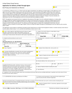 Application for Delivery of Mail Through Agent See Privacy Act