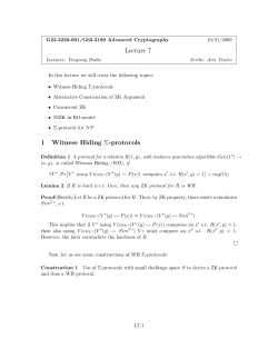 Lecture 7 1 Witness Hiding &Sigma;-protocols