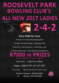 Entry: R560 Per Team Dates: JUNE 6th 8th 13th 15th 20th