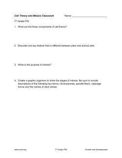 Cell Theory and Mitosis Classwork Name: 7th Grade PSI What are