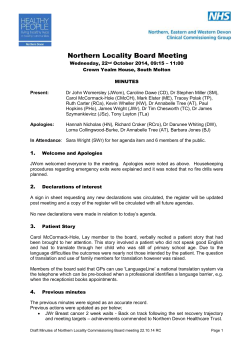 Northern Locality Board Meeting Wednesday, 22nd October 2014