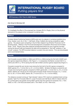 GPS Summary ELV - World Rugby Player Welfare