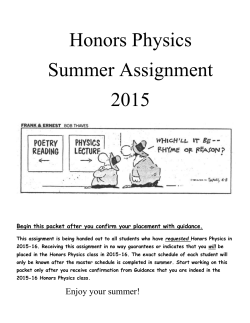 Honors Lab Physics Summer Assignment: Unit Conversions
