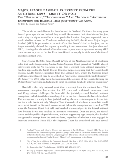 Major League Baseball is Exempt From the Antitrust Laws