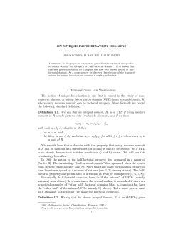 ON UNIQUE FACTORIZATION DOMAINS 1. Introduction