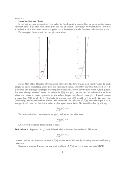 Introduction to Limits In the last section, we