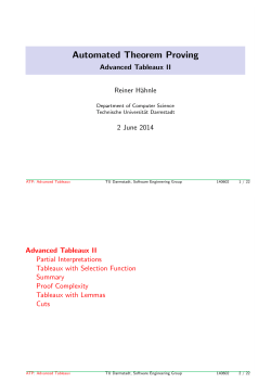 Automated Theorem Proving - Advanced Tableaux II
