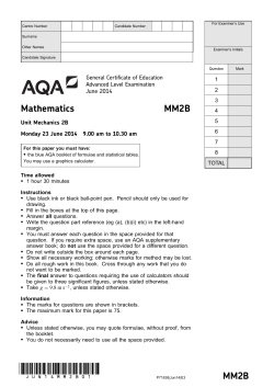 A-level Mathematics Question paper Mechanics 2B June 2014