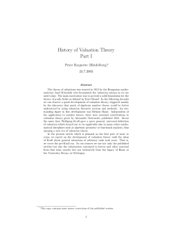 History of Valuation Theory Part I - Mathematisches Institut Heidelberg