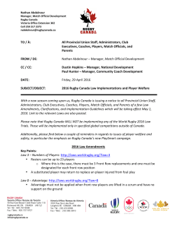 2016 Rugby Canada Law Implementations and Player Welfare