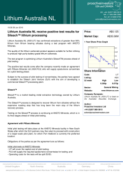 Lithium Australia NL receive positive test results for Sileach&trade; lithium