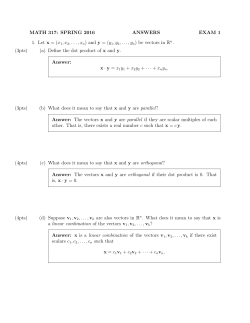 MATH 317: SPRING 2016 ANSWERS EXAM 1 1. Let x = (x