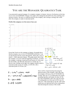 Algebra &ndash; You are the Manager Quadratics Task