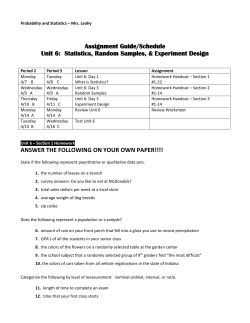 Assignment Guide/Schedule Unit 6: Statistics, Random Samples