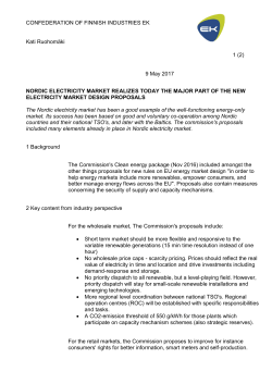 9 May 2017 NORDIC ELECTRICITY MARKET REALIZES TODAY