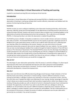 PIVOTAL &ndash; Partnerships in Virtual Observation of Teaching and