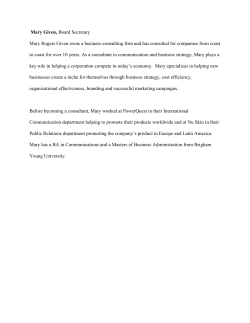 Mary Given, Board Secretary Mary Rogers Given owns a business