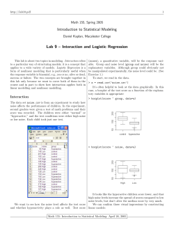 Introduction to Statistical Modeling Lab 9 &ndash; Interaction and Logistic