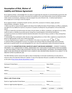 Assumption of Risk, Waiver of Liability and Release Agreement