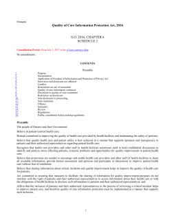 Quality of Care Information Protection Act, 2016, SO