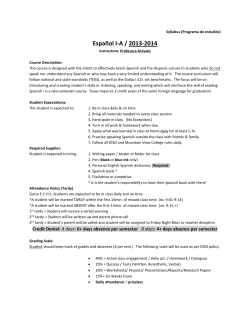 Syllabus (Programa de estudi&oacute;s) Espa&ntilde;ol I-A / 2013