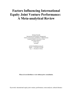 Factors Influencing International Equity Joint Venture Performance