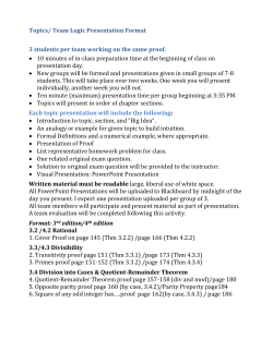Topics/ Team Logic Presentation Format 3 students per team