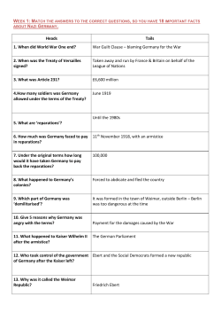 Heads Tails 1. When did World War One end? War Guilt Clause