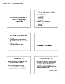 Formal Approaches to Second Language Acquisition