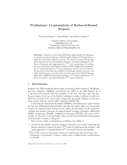 Preliminary Cryptanalysis of Reduced-Round Serpent