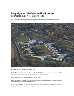 (including Youth) Disproportionately Fill Ontario Jails