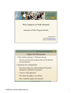 Price Impacts on Peak Demand Topics for Discussion