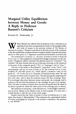 Marginal Utility Equilibrium between Money and Goods: A Reply to