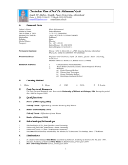 Curriculum Vitae of Prof. Dr. Muhammad Ayub Deptt. Of Maths