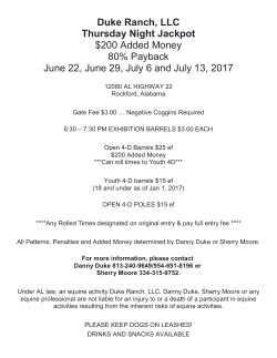 Duke Ranch, LLC Thursday Night Jackpot $200 Added Money 80