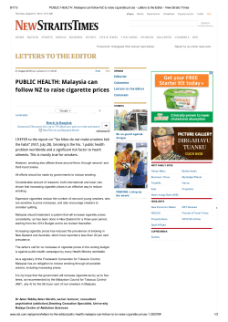 PUBLIC HEALTH: Malaysia can follow NZ to raise cigarette prices