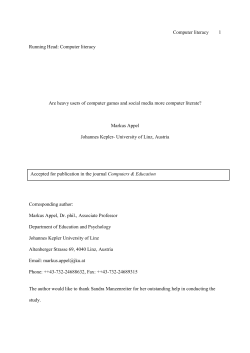 Appel (in press) social media, gaming, and computer literacy