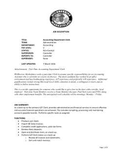 JOB DESCRIPTION TITLE: Accounting Department Clerk TEAM