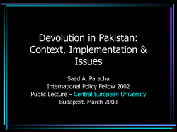 Devolution in Pakistan - International Policy Fellowships